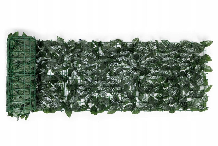 Gard artificial decorativ 50x300 cm, frunze ornamentale, protectie UV si intemperii, plastic PVC, verde inchis