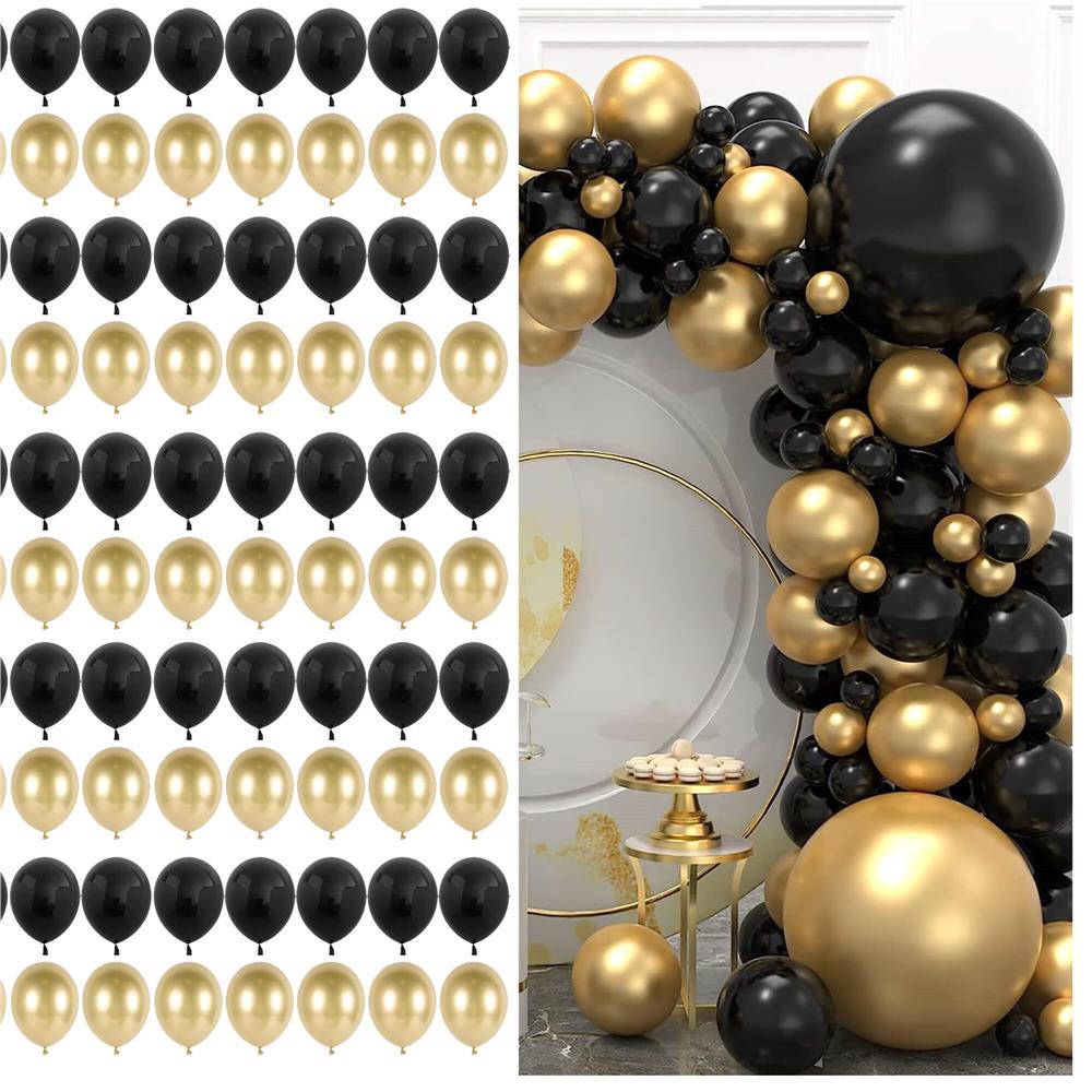Set 100 baloane pentru petrecere, 40cm, negru auriu