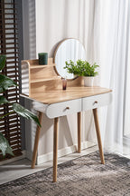 Masa de toaleta si machiaj Ravena, alb fag, cu 2 sertare, oglinda, 80x40x122 cm