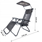 Sezlong pliabil cu parasolar si tetiera, reglabil in 2 pozitii, suport pahare, 174cm, gri