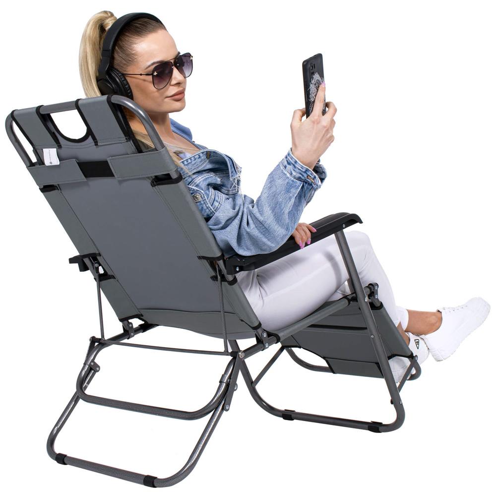 Sezlong pliabil  GC30, Relax Zero Gravity, 80x60x153cm, gri mediu