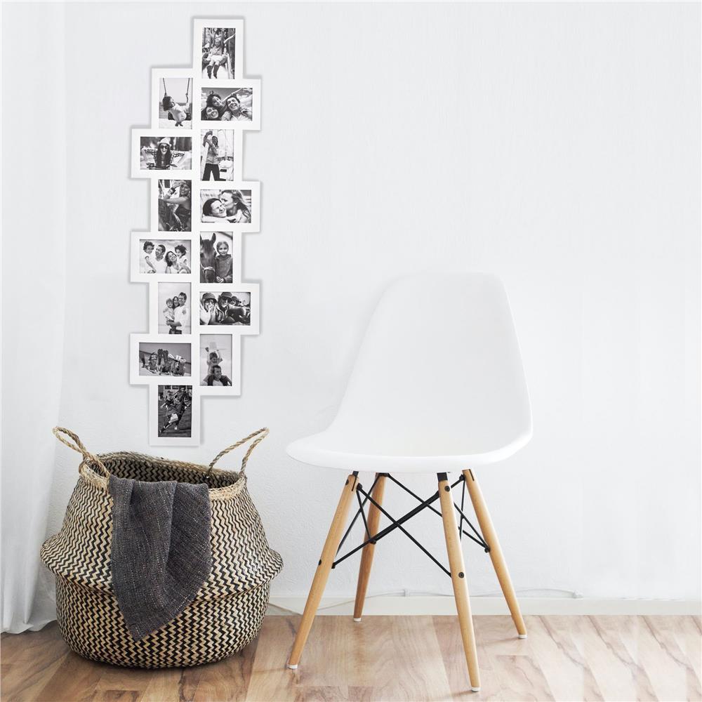 Rama foto de perete, colaj de 14 fotografii, 36x118cm, alb