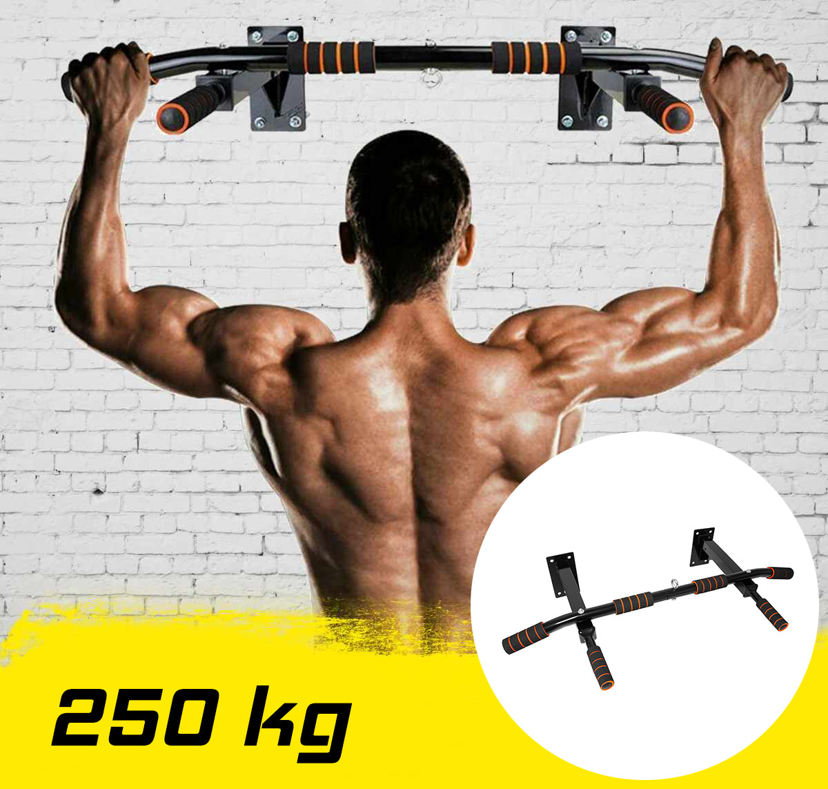 Bara de tractiuni, multifunctionala, pentru perete, cu manere antiderapante, capacitate 250kg