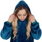 Patura tip hanorac, cu maneci, gluga si buzunare, material plus, marime universala, albastra