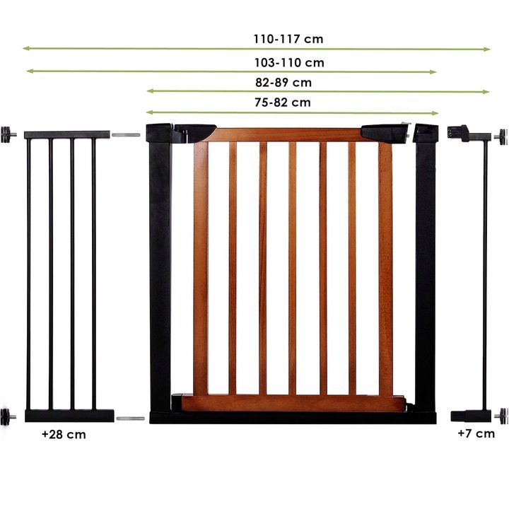Poarta de siguranta Safety Gate pentru scari, ajustabila 111-117 cm, din otel si lemn, negru maro