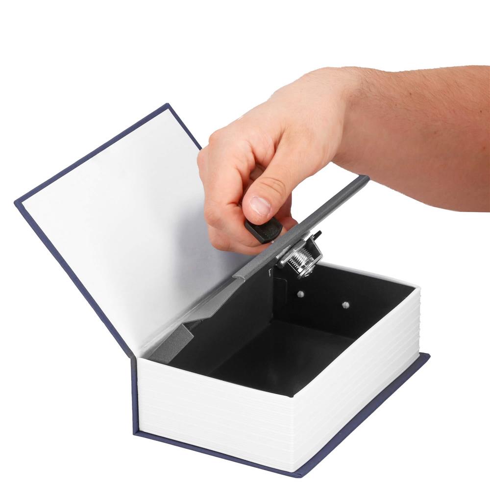 Caseta de valori, cutie metalica cu cheie, portabila, tip carte, Dictionar, albastru, 18x11.5x5.5 cm