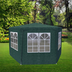 Cort pavilion de gradina hexagonal, 200x200 cm, cu pereti laterali cu ferestre, impermeabil cu rezistenta UV, verde