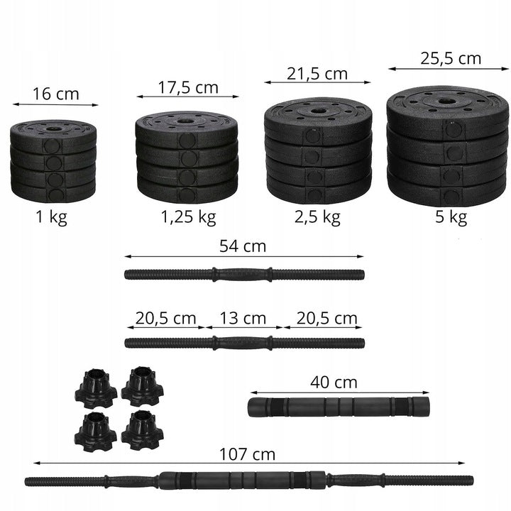 Set de greutati multifunctionale transformabil in gantere, kettlebell, haltera, total 40 kg