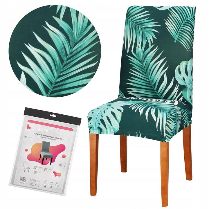 Husa pentru scaun, marime universala, poliester si spandex, verde cu model floral