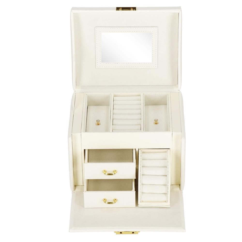 (DL) Cutie depozitare si organizare bijuterii, MDF, piele ecologica, 17,5 x 12 x 13,5 cm., crem