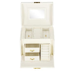 (DL) Cutie depozitare si organizare bijuterii, MDF, piele ecologica, 17,5 x 12 x 13,5 cm., crem