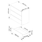 Noptiera cu 3 sertare, PAL laminat, 60x35x57 cm, alb mat