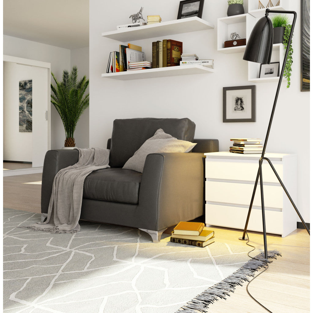 Noptiera cu 3 sertare, PAL laminat, 60x35x57 cm, alb mat