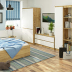 Dulap cu 4 usi, PAL laminat, 90x51x180 cm, stejar artisan si alb