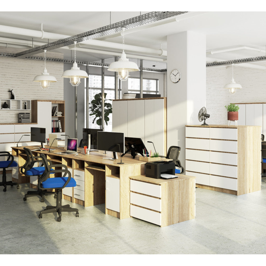 Birou ANA pentru calculator, cu 3 sertare si 1 usa, 124x52x74 cm, stejar sonoma si alb