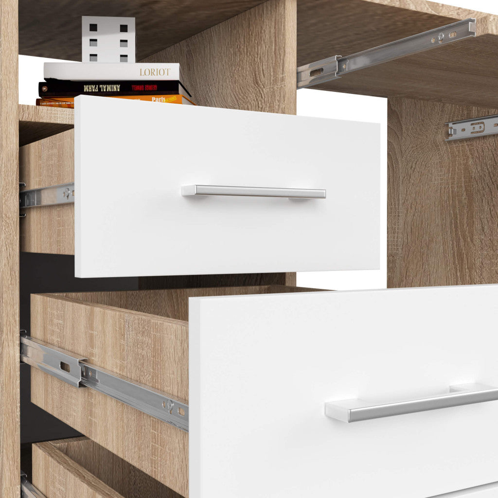 Birou ANA pentru calculator, cu 3 sertare si 1 usa, 124x52x74 cm, stejar sonoma si alb