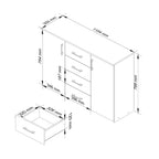 Comoda cu 4 sertare si 2 usi, PAL laminat, 110x35x80 cm, stejar sonoma si alb