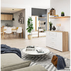 Comoda cu 4 sertare si 2 usi, PAL laminat, 110x35x80 cm, stejar sonoma si alb