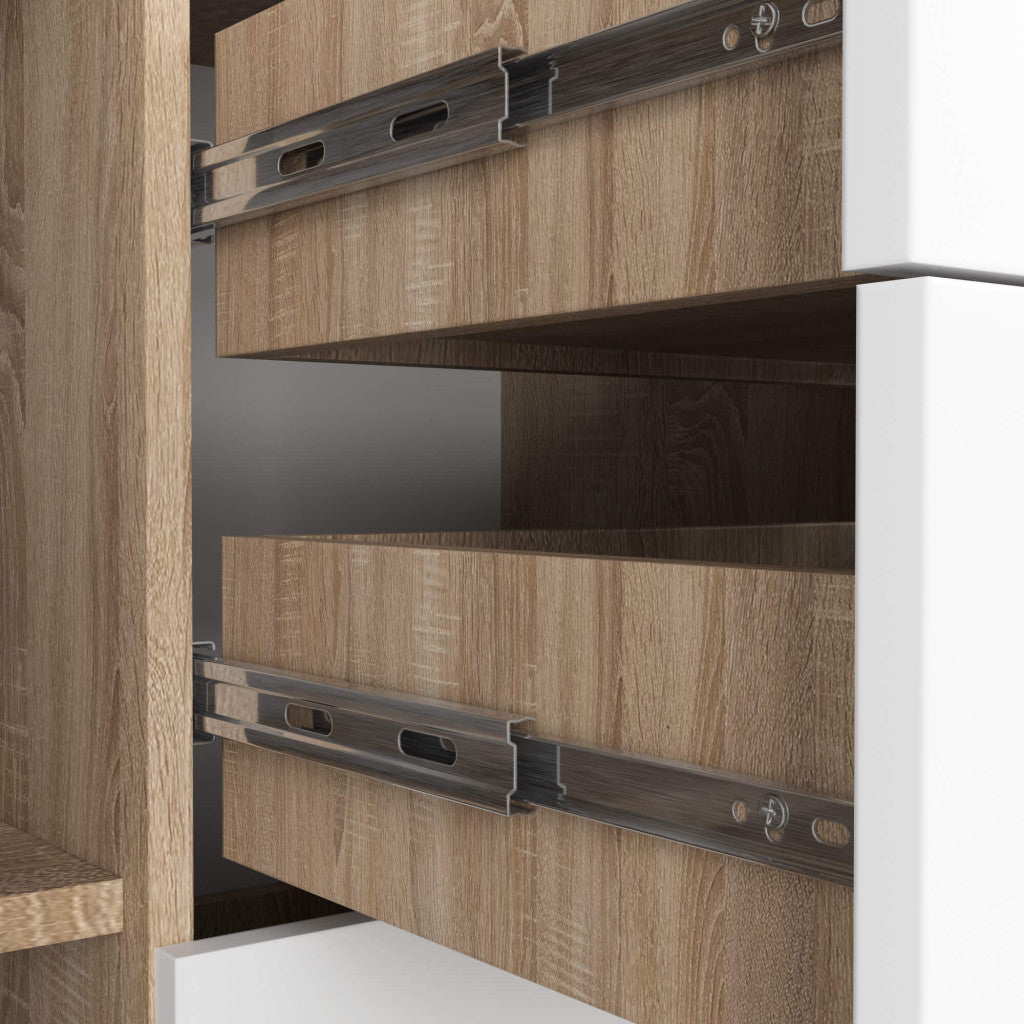 Comoda cu 4 sertare si 2 usi, PAL laminat, 110x35x80 cm, stejar sonoma si alb