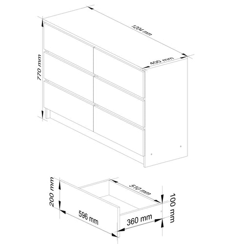 Comoda cu 6 sertare, PAL laminat, 120x40x77 cm, stejar sonoma