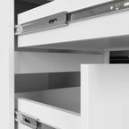 Birou colt stanga cu 3 sertare si rafturi, 155x85x77 cm, alb