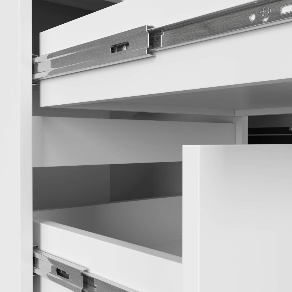 Birou colt stanga cu 3 sertare si rafturi, 155x85x77 cm, alb