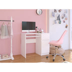 Birou computer PIKSE cu sertar, dulap si polita glisanta pentru tastatura, din PAL laminat, 90x50x77 cm, alb