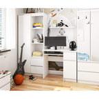 Birou computer PIKSE cu sertar, dulap si polita glisanta pentru tastatura, din PAL laminat, 90x50x77 cm, alb