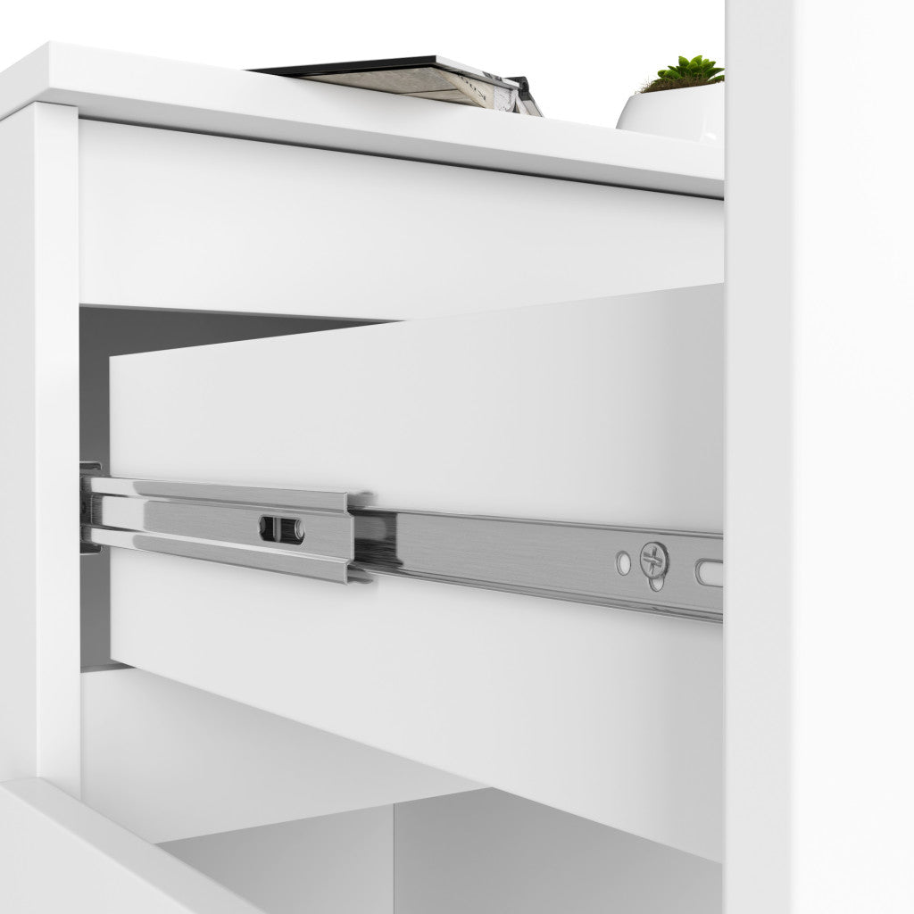 Birou computer PIKSE cu sertar, dulap si polita glisanta pentru tastatura, din PAL laminat, 90x50x77 cm, alb