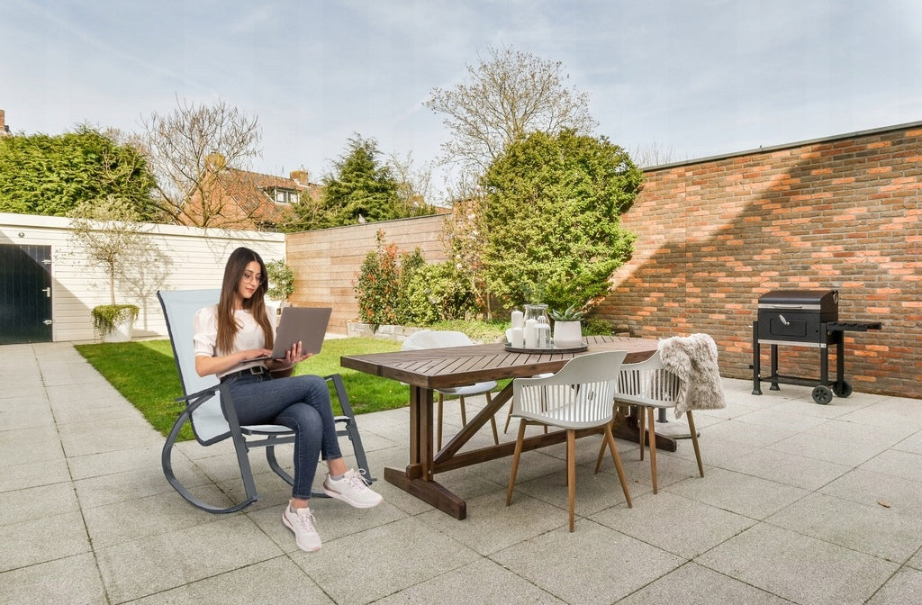 Scaun balansoar de gradina din metal si textil, 60x104x95 cm, capacitate 120 kg, gri