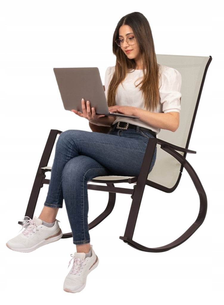 Scaun balansoar de gradina din metal si textil, 60x104x95 cm, capacitate 120 kg, crem