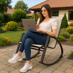 Scaun balansoar de gradina din metal si textil, 60x104x95 cm, capacitate 120 kg, crem