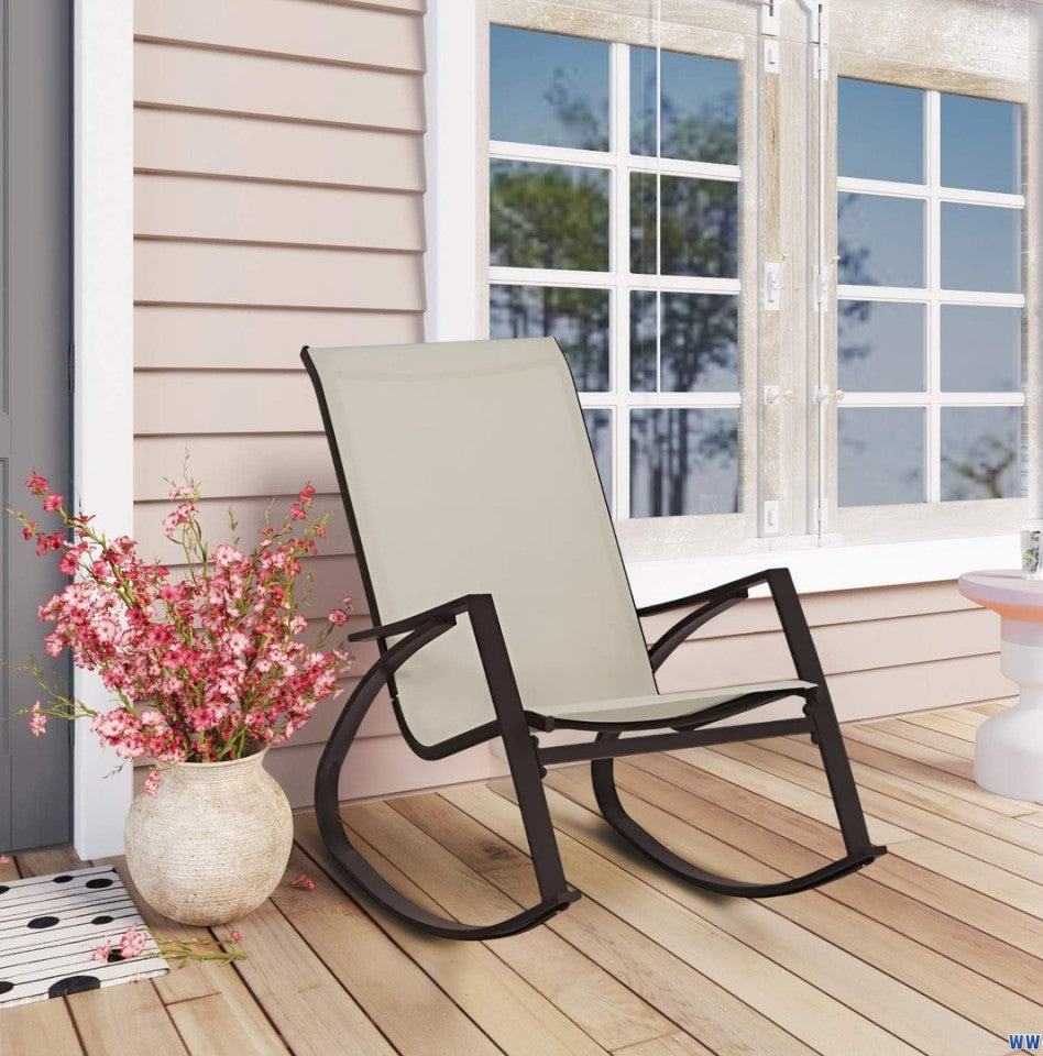 Scaun balansoar de gradina din metal si textil, 60x104x95 cm, capacitate 120 kg, crem