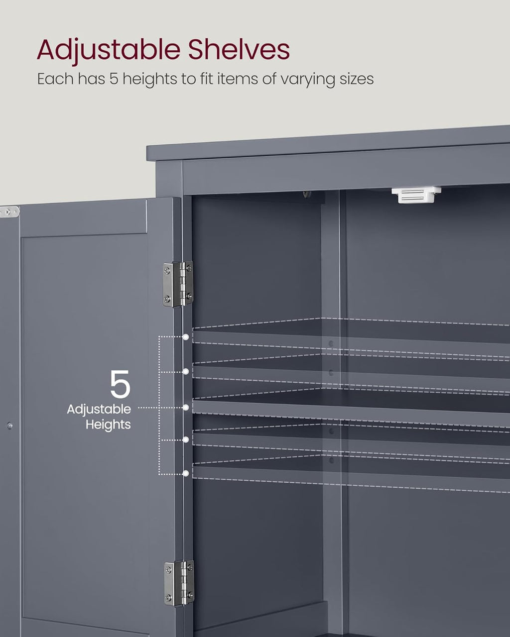 VASAGLE Dulap de baie, din MDF, cu 2 compartimente si 4 usi, rafturi reglabile, 30x60x110cm, gri inchis