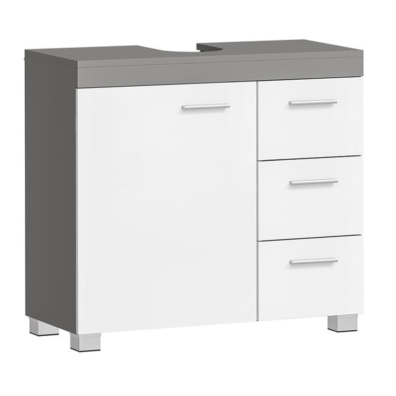 VASAGLE Dulap baie lavoar, cu 3 sertare si 2 compartimente, MDF, 70x30x64 cm, alb si gri