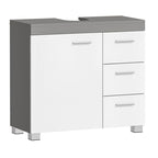 VASAGLE Dulap baie lavoar, cu 3 sertare si 2 compartimente, MDF, 70x30x64 cm, alb si gri