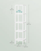 SONGMICS Etajera bambus 5 niveluri, raft multifunctional pentru baie sau bucatarie, 33x33x146 cm, alb