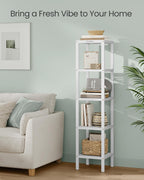 SONGMICS Etajera bambus 5 niveluri, raft multifunctional pentru baie sau bucatarie, 33x33x146 cm, alb