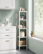 SONGMICS Etajera bambus 5 niveluri, raft multifunctional pentru baie sau bucatarie, 33x33x146 cm, alb