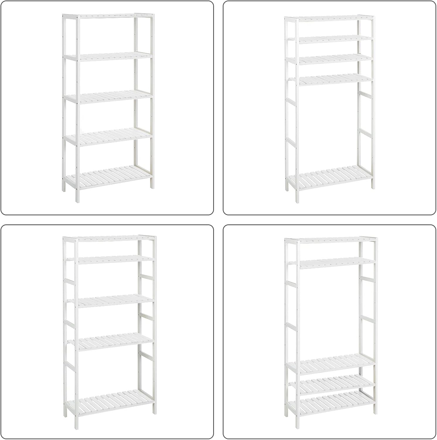SONGMICS Etajera 5 niveluri, din bambus, pozitii reglabile, multifunctionala pentru bucatarie sau hol, 60x26x130 cm, alb
