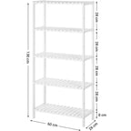 SONGMICS Etajera 5 niveluri, din bambus, pozitii reglabile, multifunctionala pentru bucatarie sau hol, 60x26x130 cm, alb
