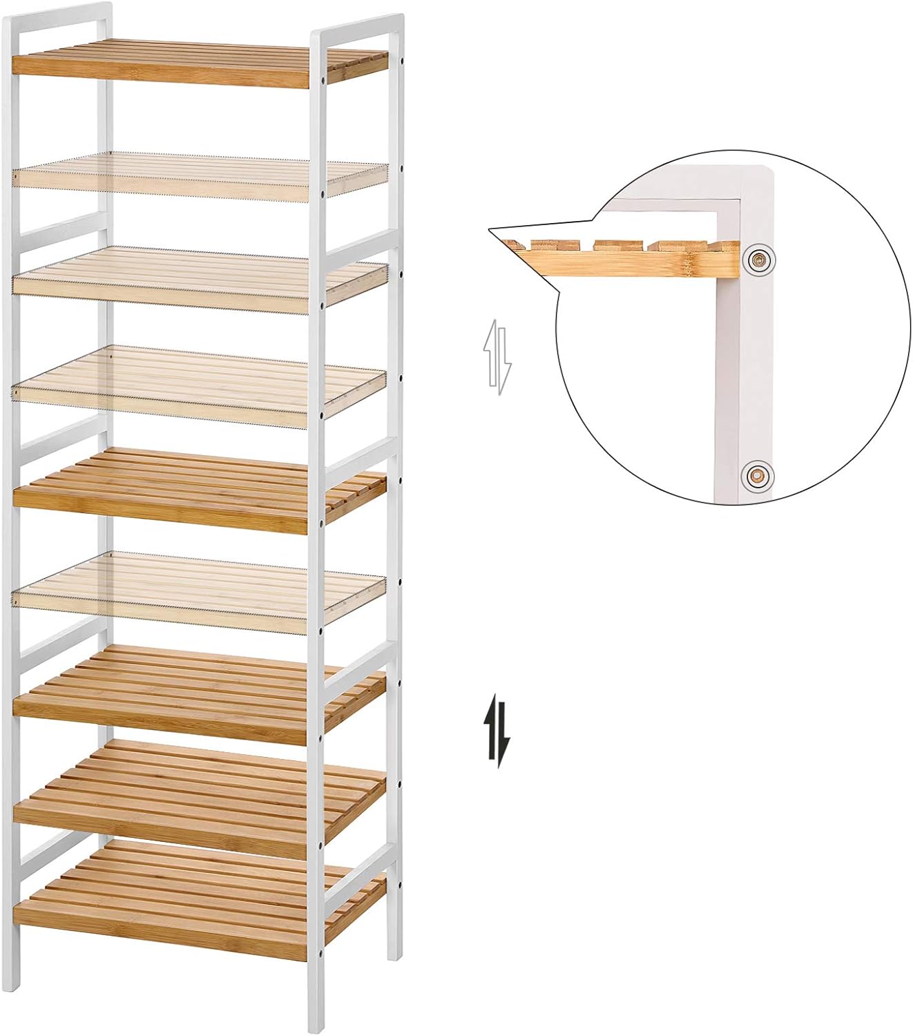 SONGMICS Etajera bambus 5 rafturi, pentru baie, bucatarie sau living, 45x32x142 cm, alb natur