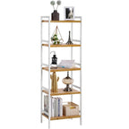 SONGMICS Etajera bambus 5 rafturi, pentru baie, bucatarie sau living, 45x32x142 cm, alb natur