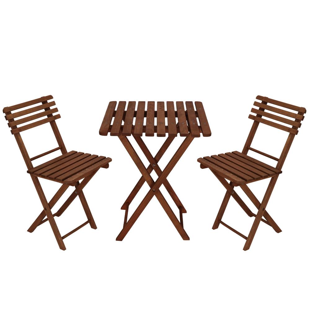 Set mobilier balcon sau terasa din lemn de fag, pliabil, masa 52x51x65 cm si 2 scaune, maro inchis