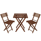 Set mobilier balcon sau terasa din lemn de fag, pliabil, masa 52x51x65 cm si 2 scaune, maro inchis