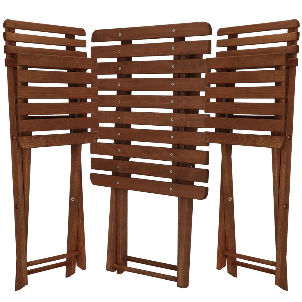 Set mobilier balcon sau terasa din lemn de fag, pliabil, masa 52x51x65 cm si 2 scaune, maro inchis