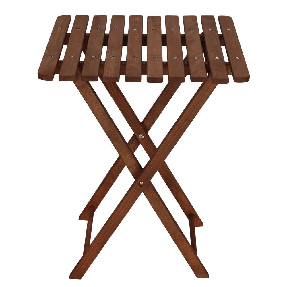 Set mobilier balcon sau terasa din lemn de fag, pliabil, masa 52x51x65 cm si 2 scaune, maro inchis