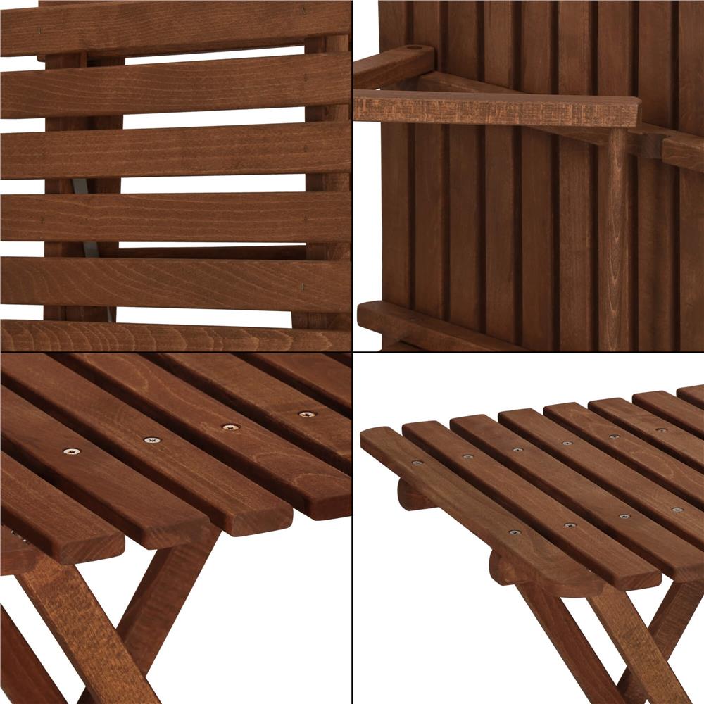 Set mobilier balcon sau terasa din lemn de fag, pliabil, masa 52x51x65 cm si 2 scaune, maro inchis
