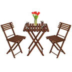 Set mobilier balcon sau terasa din lemn de fag, pliabil, masa 52x51x65 cm si 2 scaune, maro inchis