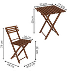 Set mobilier balcon sau terasa din lemn de fag, pliabil, masa 52x51x65 cm si 2 scaune, maro inchis